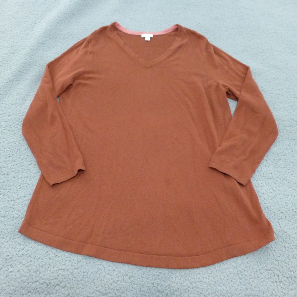 J. Jill Womens Large V-Neck Tunic Knit Sweater Rust Orange Long Sleeve